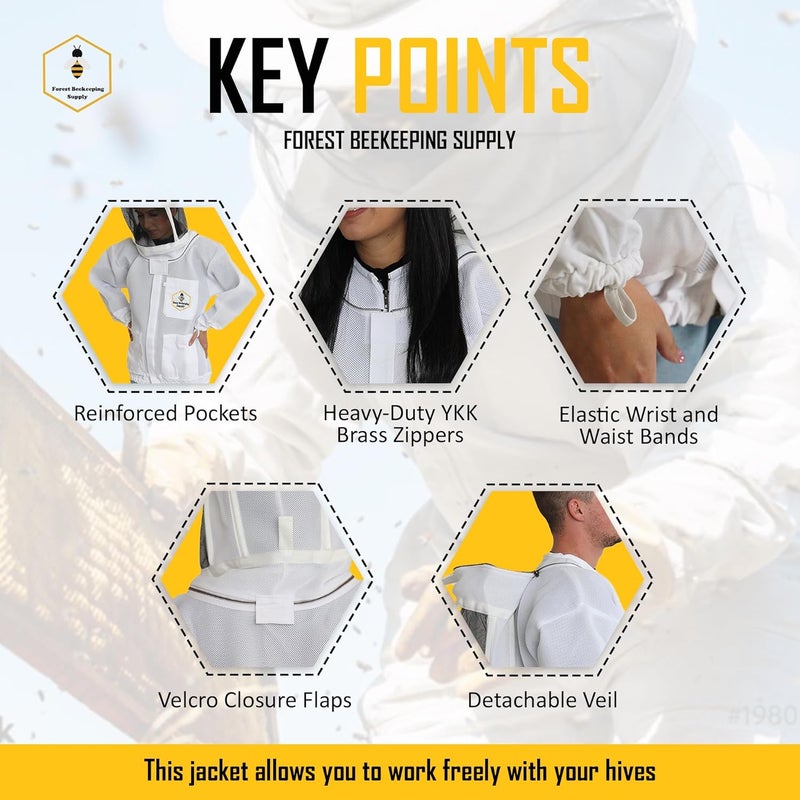 FOREST BEEKEEPING SUPPLY - Ventilated Bee Jacket with Fencing Veil Hood - Ultra Light Air Mesh Beekeeper Jacket - Image 5